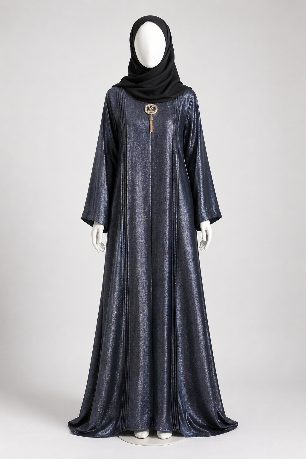 Metallic Zoom Abaya with Black Hijab